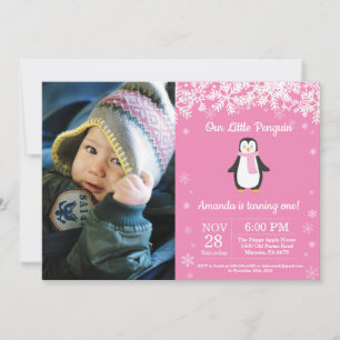 Penguin Winter Girl Birthday Photo Inbjudningar