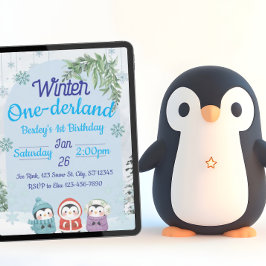 Penguin Winter One-derland 1:a födelsedagen Inbjudningar