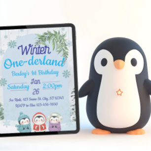 Penguin Winter One-derland 1:a födelsedagen Inbjudningar