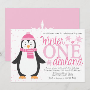 Penguin Winter ONEderland Birthday-inbjudan Inbjudningar