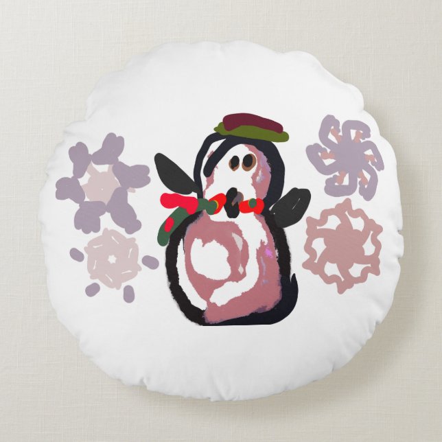 Penguin Winter  Rund Kudde (Framsidan)