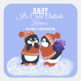 Penguin Winter Snö Birthday Baby Shower Gift Fyrkantigt Klistermärke