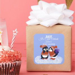 Penguin Winter Snö Birthday Baby Shower Gift Fyrkantigt Klistermärke