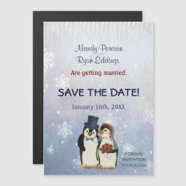 Penguin Winter Snöflingor Bröllop spara datum Magnetisk Inbjudningskort