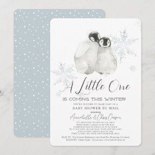 Penguin Winter Snowflake Blue Baby Shower by Mail Inbjudningar
