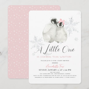 Penguin Winter Snowflake Rosa Girl Baby Shower Inbjudningar