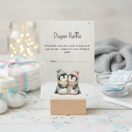 Penguin winter twin baby shower Diaper Raffle Tilläggskort