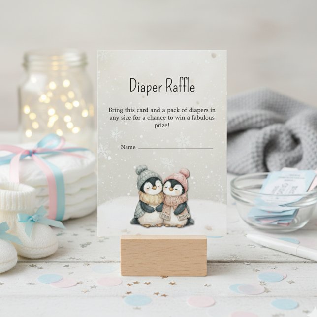 ​Penguin winter twin baby shower Diaper Raffle   Tilläggskort (Skapare uppladdad)