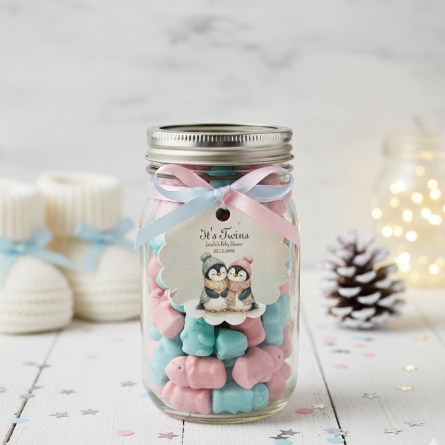 Penguin Winter Twins Baby Shower Boy Girl Gåvor Etiketter (Skapare uppladdad)