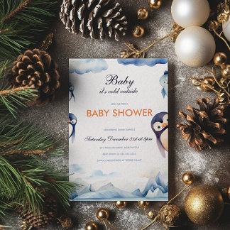 Penguin Winter Wonderland Baby Shower-inbjudan Inbjudningar