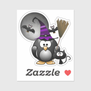 Penguin Witch Halloween Klistermärken