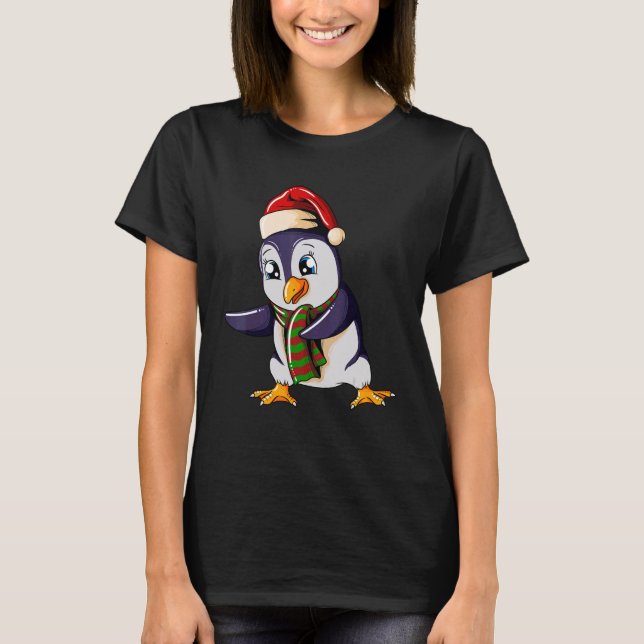 Penguin with Christmashat Floss Dance on Christmas T Shirt (Framsida)