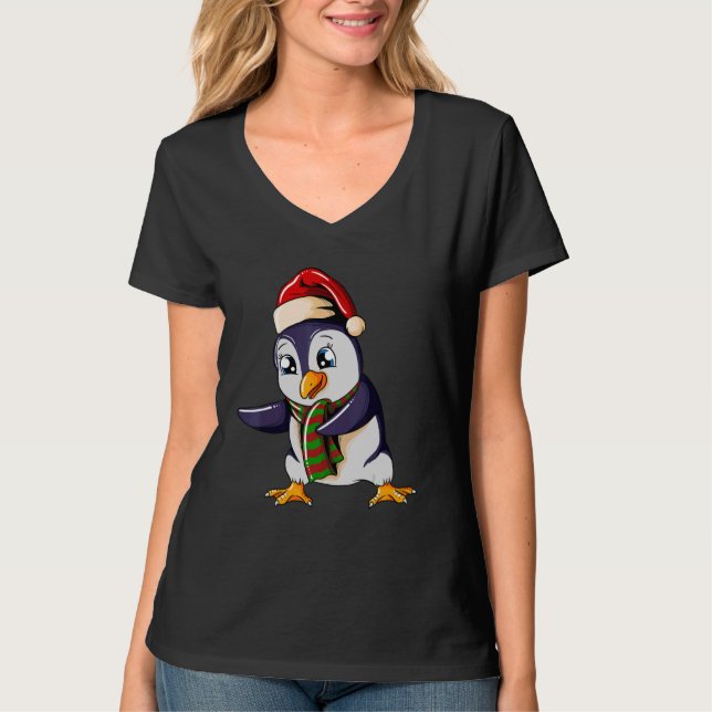 Penguin with Christmashat Floss Dance on Christmas T Shirt (Framsida)