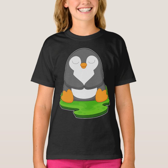 Penguin Yoga Fitness Meditation T Shirt (Framsida)