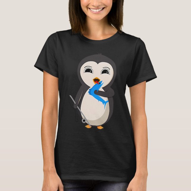 Penguina - fiske med stång t shirt (Framsida)