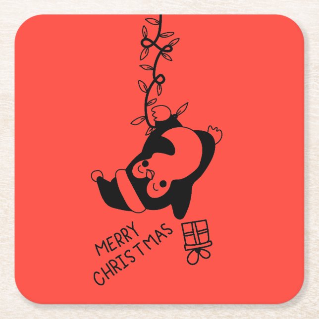 Penguine distributing christmas gifts underlägg papper kvadrat (Framsidan)