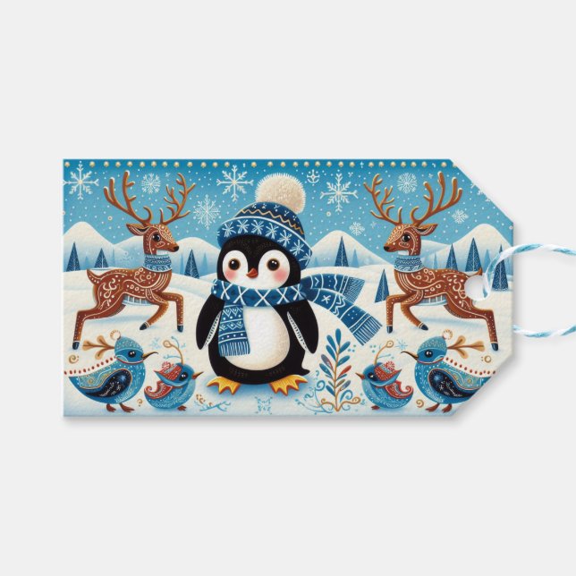 Penguiner, fåglar och renar presentetikett (Framsidan (Horisontell))