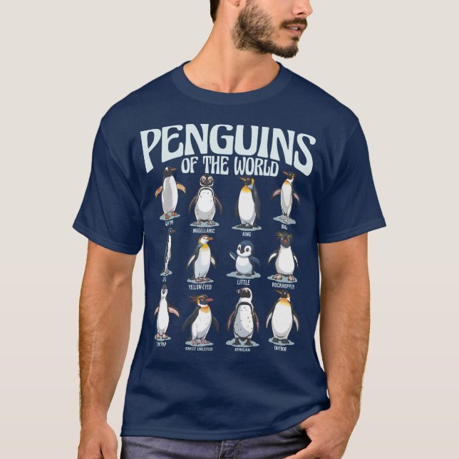 Penguiner från världen - fågelarter i Antarktis T Shirt (Framsida)