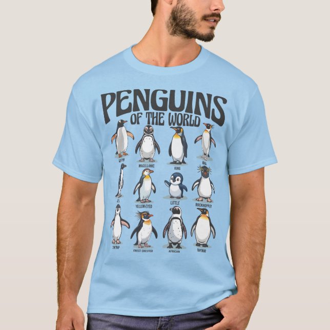 Penguiner från världen - fågelarter i Antarktis T Shirt (Framsida)