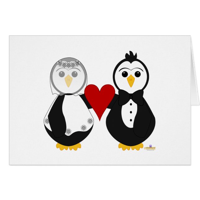 Penguiner Gifta sig Hjärta Hälsningskort (Framsidan Horizontal)