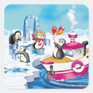 Penguiner i Antarctica Fyrkantigt Klistermärke
