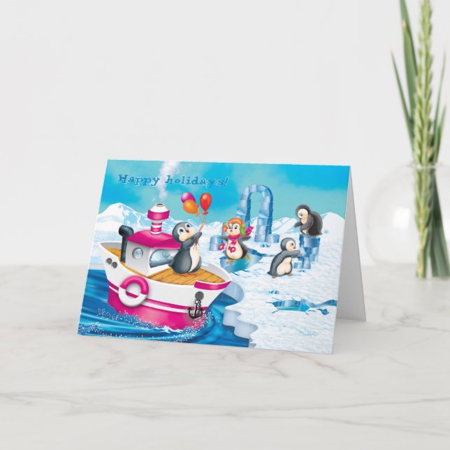 Penguiner i Antarctica Helgkort (Framsida)