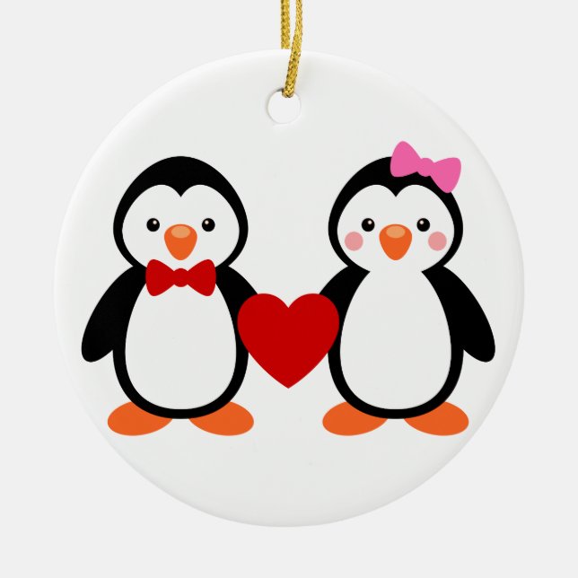 Penguiner i Kärlek Julgransprydnad Keramik (Framsidan)