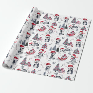 Penguiner i Santa Hats Winter Scene Mönster Presentpapper