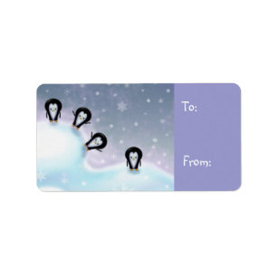 Penguiner Juletiketter med Roligt Adressetikett