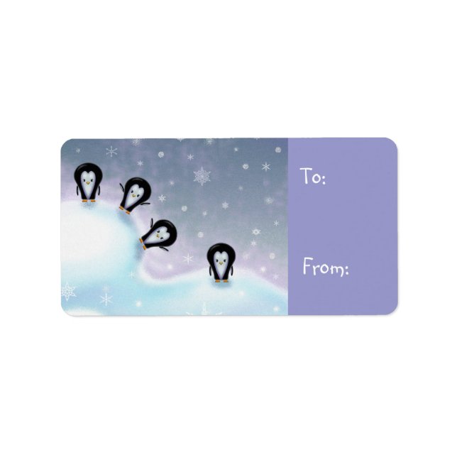 Penguiner Juletiketter med Roligt Adressetikett (Framsidan)