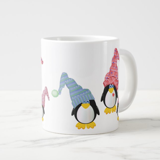 Penguiner med hattämnen jumbo mugg (Framsida höger)