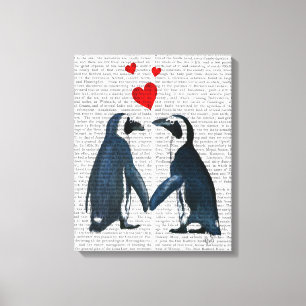 Penguiner med Kärlek Hearter Canvastryck