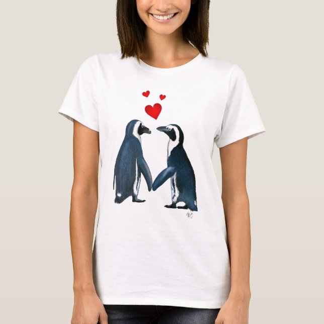 Penguiner med Kärlek Hearter Tee Shirt (Framsida)