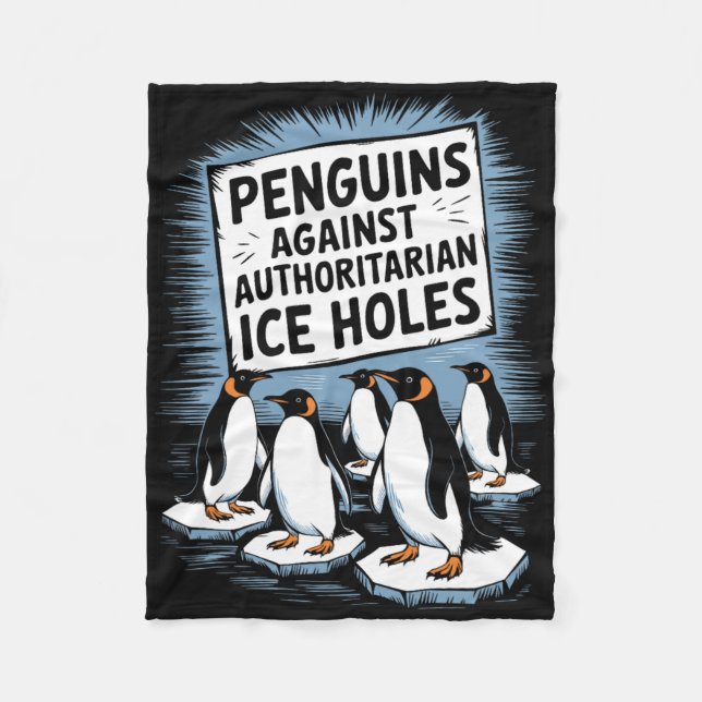 Penguiner mot auktoritärt Ice Hål motstår ett Fleecefilt (Framsidan)