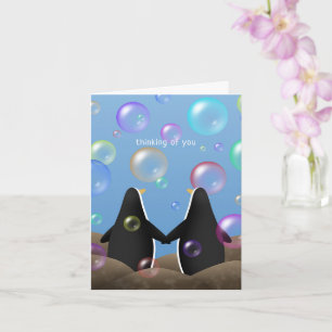 penguiner och bubblor söta tankar på dig kort