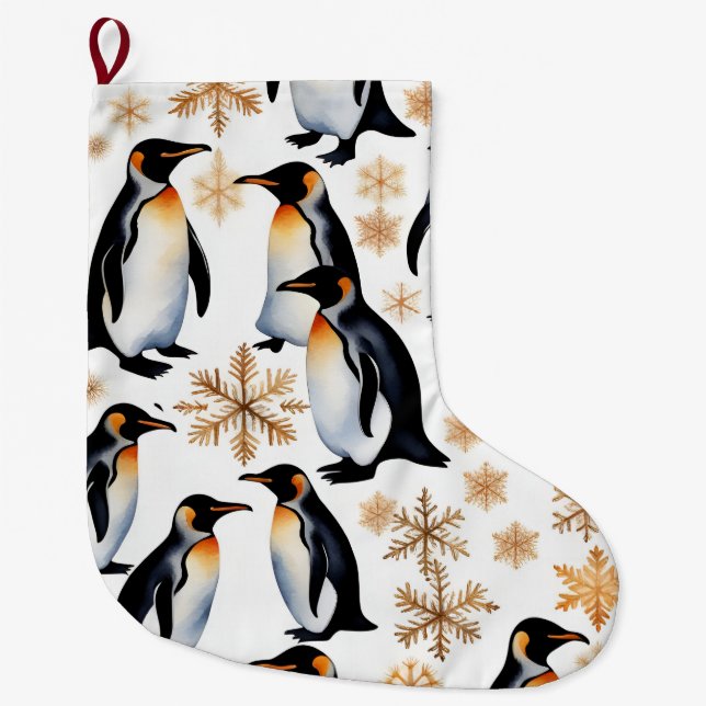 Penguiner och Snöflingor Stor Julstrumpa (Framsidan)