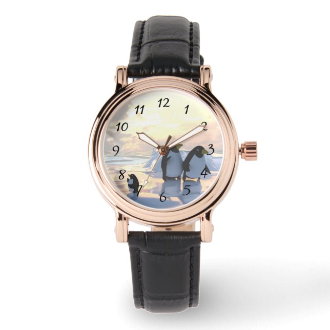 Penguiner som kyler på isflott armbandsur (Framsida)