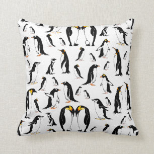 Penguiner, svart och vit mönster kudde