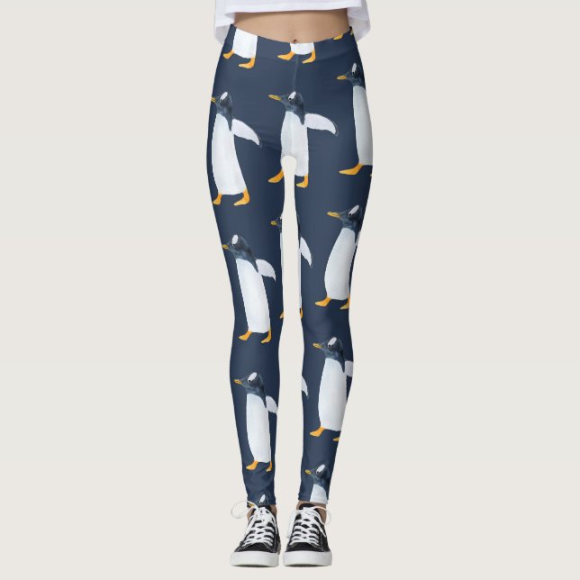 Penguiner: Vattenfärg med liten Mörk Leggings (Framsida)