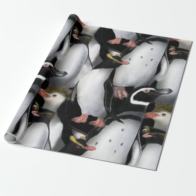 Penguinfamiljens färgade papprare inslagning presentpapper (Utrullad)