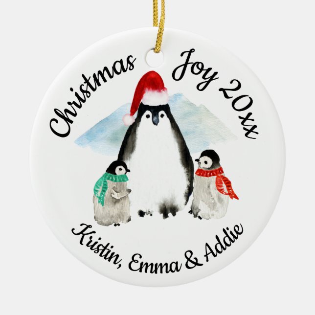 Penguinfamiljens jul julgransprydnad keramik (Framsidan)