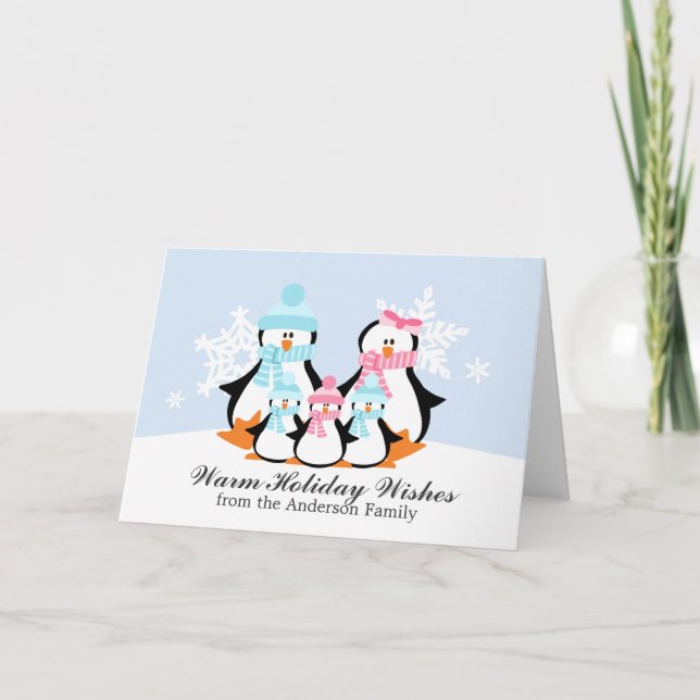 Penguinfamiljens julkort helgkort (Framsida)