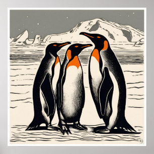Penguins - Archival Woodblock Skriv ut Poster