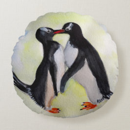 Penguins Brushed Polyester Round Knushion Rund Kudde