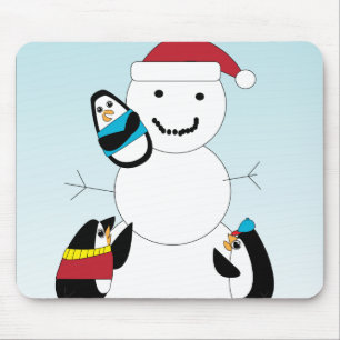 Penguins Byggnad a Snögubbe Mousepad Musmatta