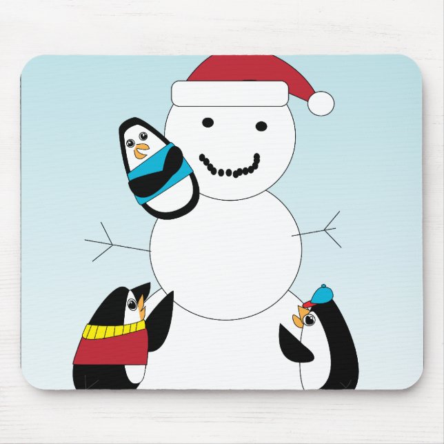 Penguins Byggnad a Snögubbe Mousepad Musmatta (Framsidan)