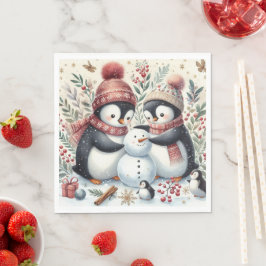 Penguins Byggnad A Snögubbe Pappersservett