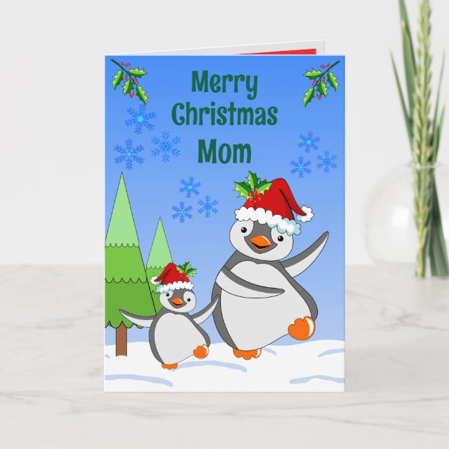 Penguins Christmas Folded Greeting Card Kort (Framsida)