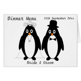 Penguins Design Bröllop Middag Menu OBS Kort