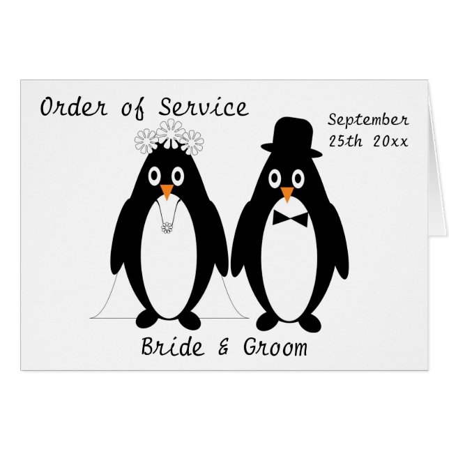 Penguins design Bröllop serviceorder OBS Kort (Framsidan Horizontal)